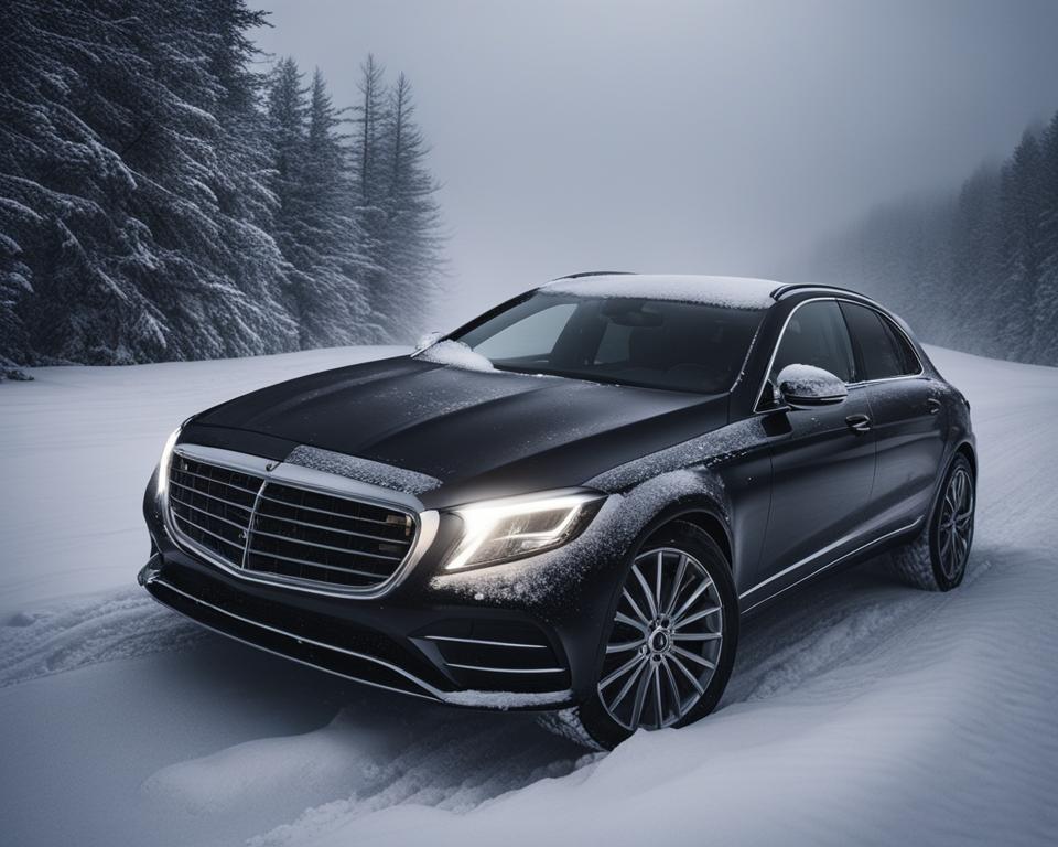 luxury car stuck in snow